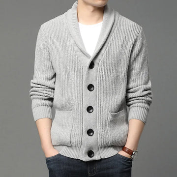 Men’s Shawl Collar Cardigan – Refined Ribbed Knit