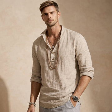 Men's Linen Long Sleeve Henley Shirt
