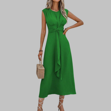 Women's Sleeveless Round Neck Tie Waist Midi Dress