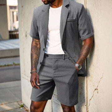 Men's Check Two-Piece Short Sleeve Blazer - Matching Shorts Set