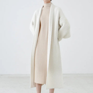 Women’s Hooded Midi Cardigan – Open Front Longline Knit Layer