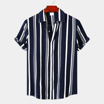 Men’s Vertical Stripe Short Sleeve Button-Up Shirt