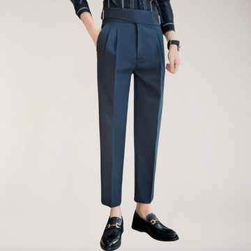 High Waisted Pleated Men's Formal Straight Fit Trousers