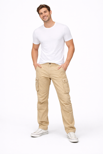 Men's Cotton Cargo Trousers - Straight Leg - Multiple Pockets