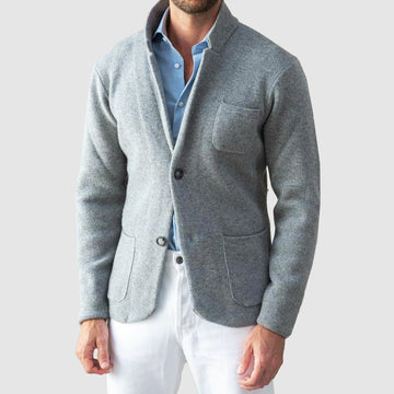 Men’s Blazer Jacket – Soft Knit, Two-Button, Patch Pockets