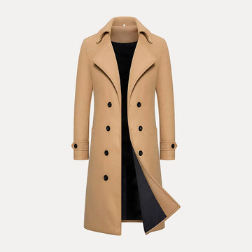Men’s Double-Breasted Long Coat – Tailored Winter Overcoat with Peak Lapels