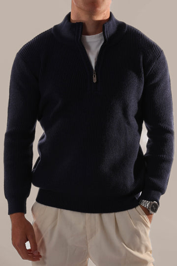 Men’s Half Zip Jumper – Knitted, Stand Collar, Rib Trim