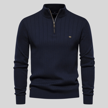 Men’s Half Zip Sweater – Ribbed, Mock Neck Style