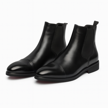 Men’s Faux Leather Chelsea Boots – Cap Toe, Elastic Gusset