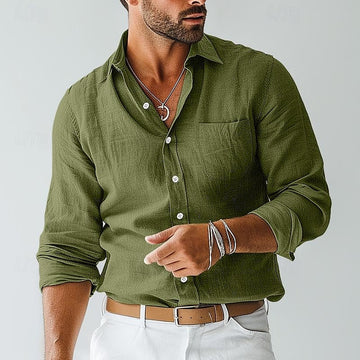 Men’s Lightweight Long Sleeve Shirt – Relaxed Fit Holiday Piece for Warm Weather