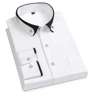 Men’s Plain Shirt with Contrasting Two-Tone Collar – Smart Casual