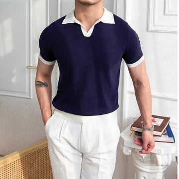 Men’s Short Sleeve Knitted Polo Shirt – Regular Fit with Ribbed Cuffs