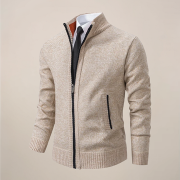 Men’s Zip-Up Stand Collar Cardigan – Smart Casual Knit Jacket
