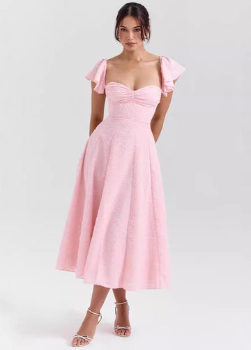 Women's Off-Shoulder Flutter Sleeve Midi Dress - Sweetheart Bust