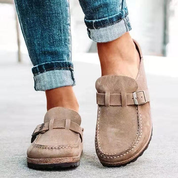 Women's Suede Orthopedic Buckle Strap Clogs - Slip-On Mules