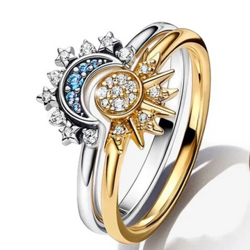 Sun & Moon Ring Set – Gold and Silver Tone