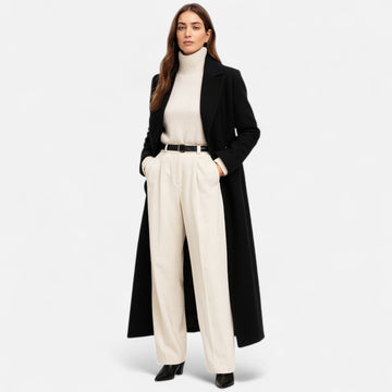 Women’s Black Maxi Overcoat – Longline Tailored Outerwear for All-Season Elegance