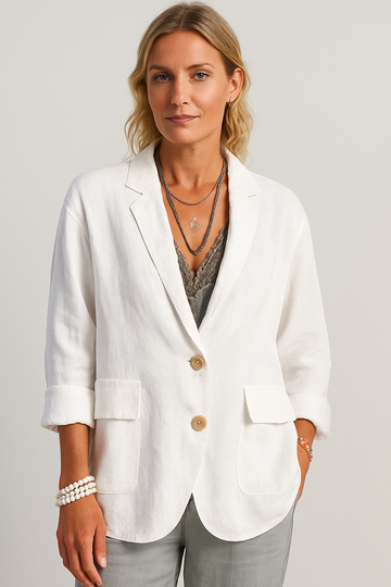 Women’s Oversized Relaxed Blazer – White Two-Button Design