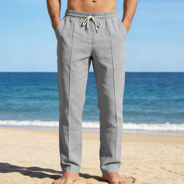 Men's Linen Trousers - Elasticated Waist - Drawstring