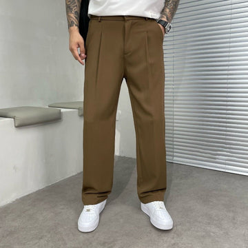 Men's Wide-Leg Dress Trousers - Double Pleat Front and Belt Loops