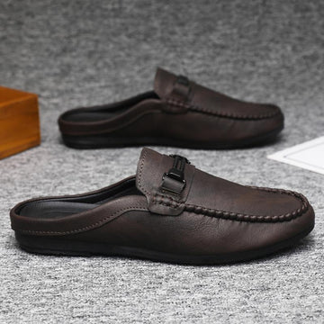 Men's Slip-On Mule Loafers - Open Back Horsebit Flat