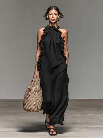 Women's Linen Blend Halter Maxi Dress