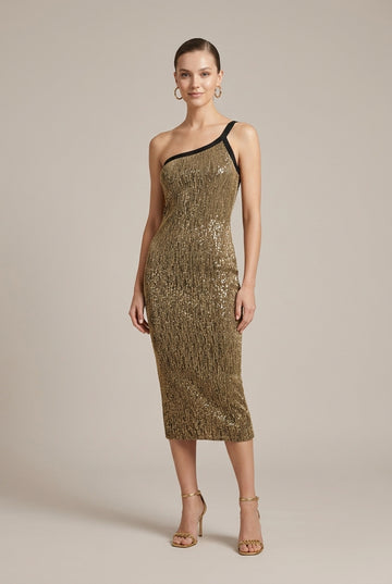 Women's Single Shoulder Sequined Bodycon Cocktail Dress - Metallic Thread