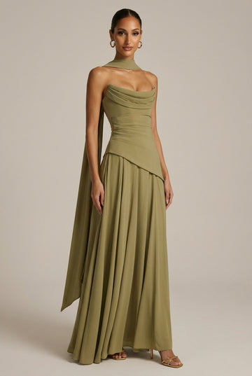 Women's Strapless Maxi Dress - Lace-Up Back Formal Gown