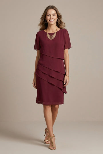 Women's Tiered Ruffle Short Sleeve Round Neck Midi Dress