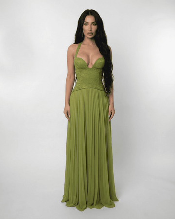 Women's Maxi Dress Halter Neck Lace Bodice