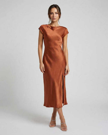 Women's Cap Sleeve Midi Dress - Boat Neck - Twist Back Cutout